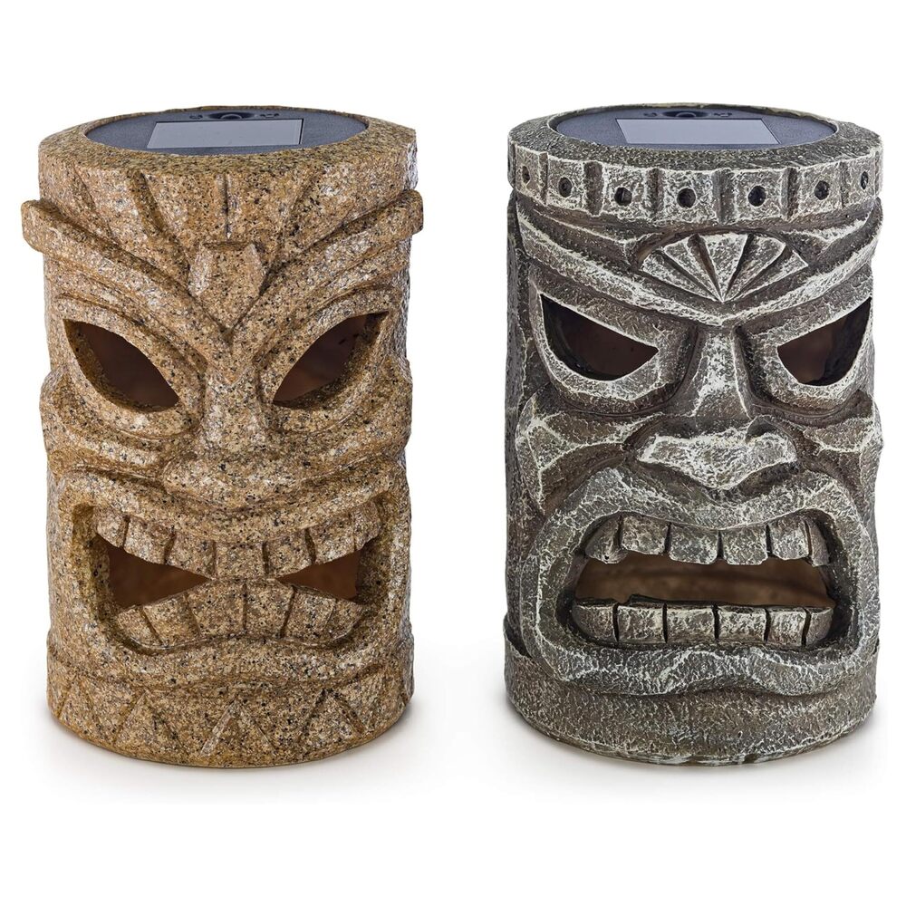 9218 Set of 2 Solar Tiki Torches for Outside Patio Decor - Tiki Head Solar